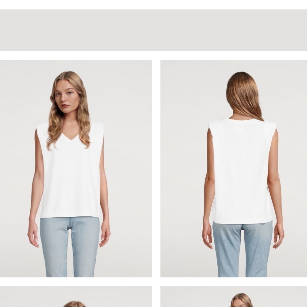 CITIZENS OF HUMANITY ZOSIA PADDED SHOULDER V-NECK TOP T-Shirt Size XL White
